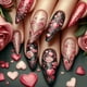 thumbnail image 1 of Uñas postizas con forma de corazón de rosa. Decoración de uñas con diseño de gota de agua. Parche para uñas., 1 of 6