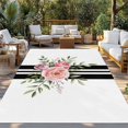 thumbnail image 2 of Pink Flowers Outdoor Rug for Patio/Deck/Porch, Non-Slip Large Area Rug 3 x 5 Ft, Romantic Floral Leaves Black Striped Indoor Outdoor Rugs Washable Area Rugs, Reversible Camping Rug Carpet Runner, 2 of 8