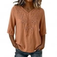 thumbnail image 2 of SSZMDLB Women V Neck 3/4 Sleeve Blouse Embroidery Boho Casual Tunic Tops Summer Vacation Outfits Flowy Shirt, Red L, 2 of 7