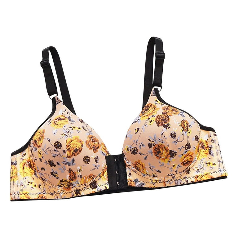 Front Closure Bras for Women Seamless Push Up Ultra Light Bra Floral Print  Lightly Lined Brassieres Daily Bralette