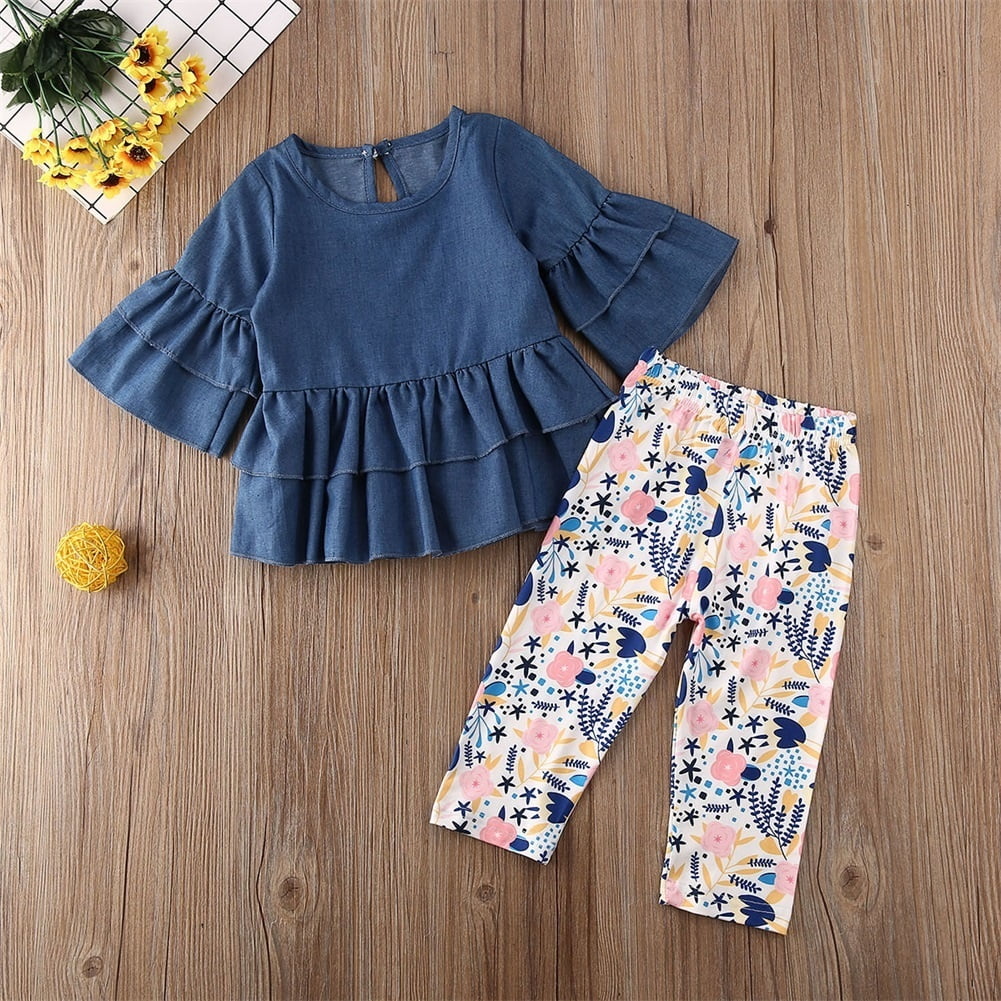 Baby Girl Long Sleeve Ruffles Tops Dress Long Floral Pants Outfit Clothes 1 6Y