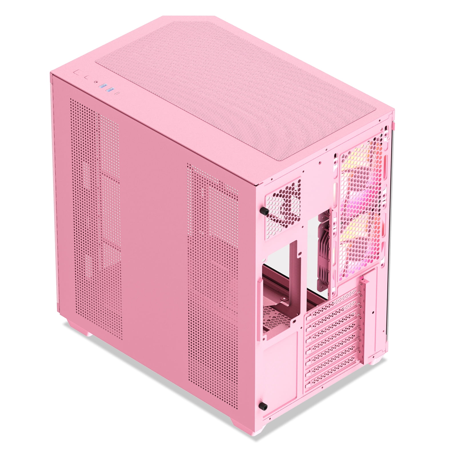Vetroo CT3 ATX Mid-Tower Gaming Computer PC Case, Triple-Sided Tempered Glass Panoramic View, Supports 360mm Radiator & 11 Fans, Up to 410mm GPU, Type-C Ready, High-Airflow for 50 Series GPUs - Pink