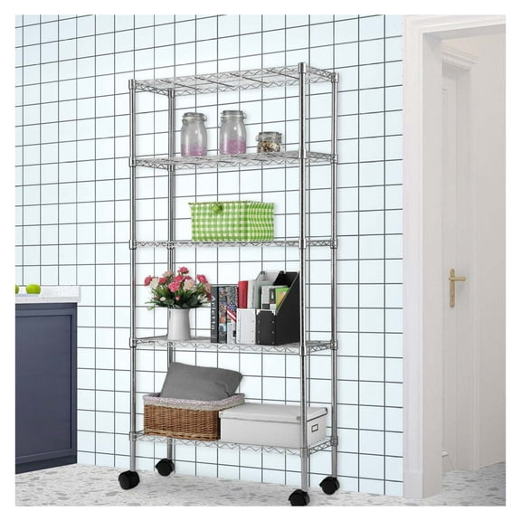 Wqmh 65 x36 x14" 5-Tier Wire Shelving Unit Steel Large Metal Shelf Organizer Garage Storage Heavy Duty NSF Height Adjustable Commercial Utility Storage Metal Rack on Wheels,Chrome