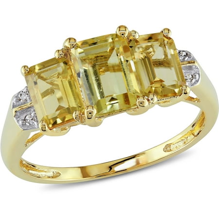 2-1/3 Carat T.G.W. Citrine and Diamond-Accent 10kt Yellow Gold Three Stone Ring