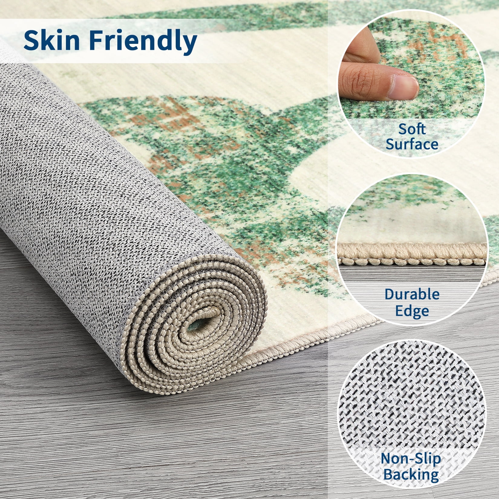 Hasoo 5' x 7' Modern Washable Indoor Rug for Living Room Soft Abstract Geometric Line Area Rug Non Slip Stain Resistant Green Carpet
