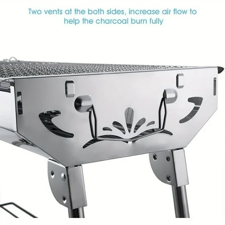 ​​"Portable Foldable Stainless Steel BBQ Grill - Two Vents & Compact Design for Camping, Backyard & Picnics"​