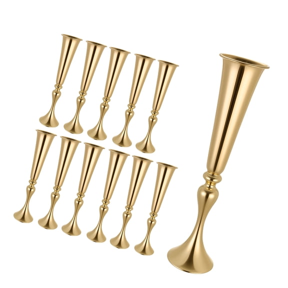 KFFKFF 12 PCS Wedding Flower Vase, 21.7 in Tall Trumpet-Shaped Centerpieces, Easy-to-Assemble Electroplated Stands for Events, Parties, Home Decoration, and Receptions, Gold