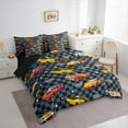 thumbnail image 3 of Manfei Racing Car Sprots Bedding Comforter Set 7-Piece, Cartoon Boys Vehicle King Bedding Sets, Checkered Buffalo Reversible Bed Sheets, Super Cozy Room Decor, 3 of 7