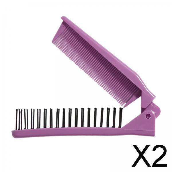 Paquete de 2-4 cepillos plegables para el cabello, minipeine de bolsillo de doble cabeza para salón de belleza, color morado 2 piezas
