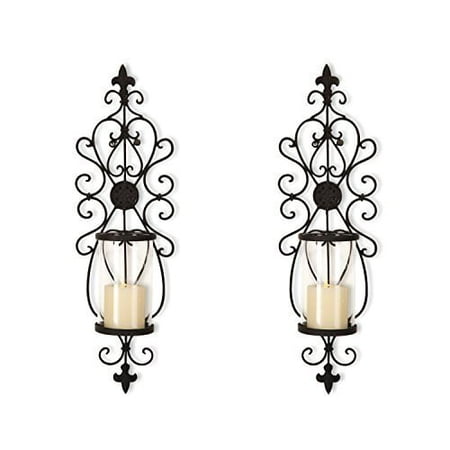Adeco  Iron and Glass Vertical Wall Hanging Candle Holder Sconce