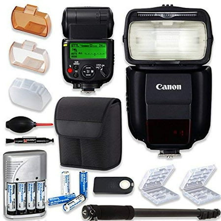 Canon Speedlite 430EX III-RT Flash + Canon Speedlite Case + Monopod + 4 High Capacity AA Rechargeable Batteries & Charger + 2x Battery Case + Accessory