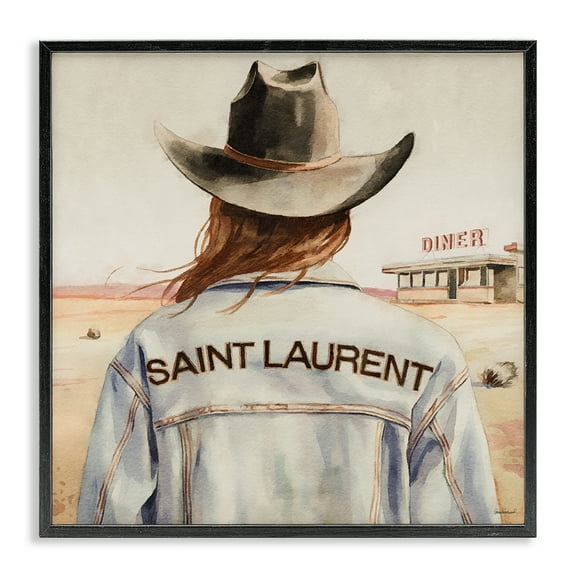 Stupell Industries Glam Brunette Cowgirl People Painting Black Framed Art Print Wall Art, 12 x 12
