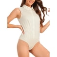 thumbnail image 4 of INSPIRAR CHIC Sin Mangas Camisa de Negocios con Cuello para Mujeres, Body de Botones Color Beige, 4 of 6