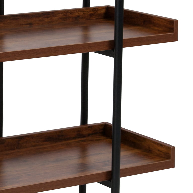 Flash Furniture Mayfair Rustic Wood Grain Finish Storage Shelf with Black  Metal Frame