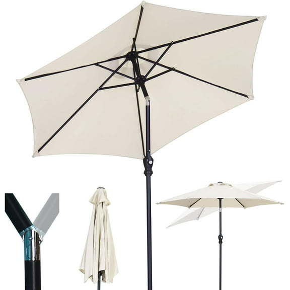GDY 7.5Ft Patio Umbrella, Outdoor Umbrella Aluminum Market Table Umbrellas with Tilt, Crank and Sturdy Ribs for Lawn, Garden, Backyard and Pool (Khaki)