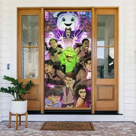 Cartoon-Ghostbusters Door Cover Decorated Banner Tapestry Home Decoration Holiday Party Supplies Door Banner Porch Sign Banner 72.8 x 35.4 Inch