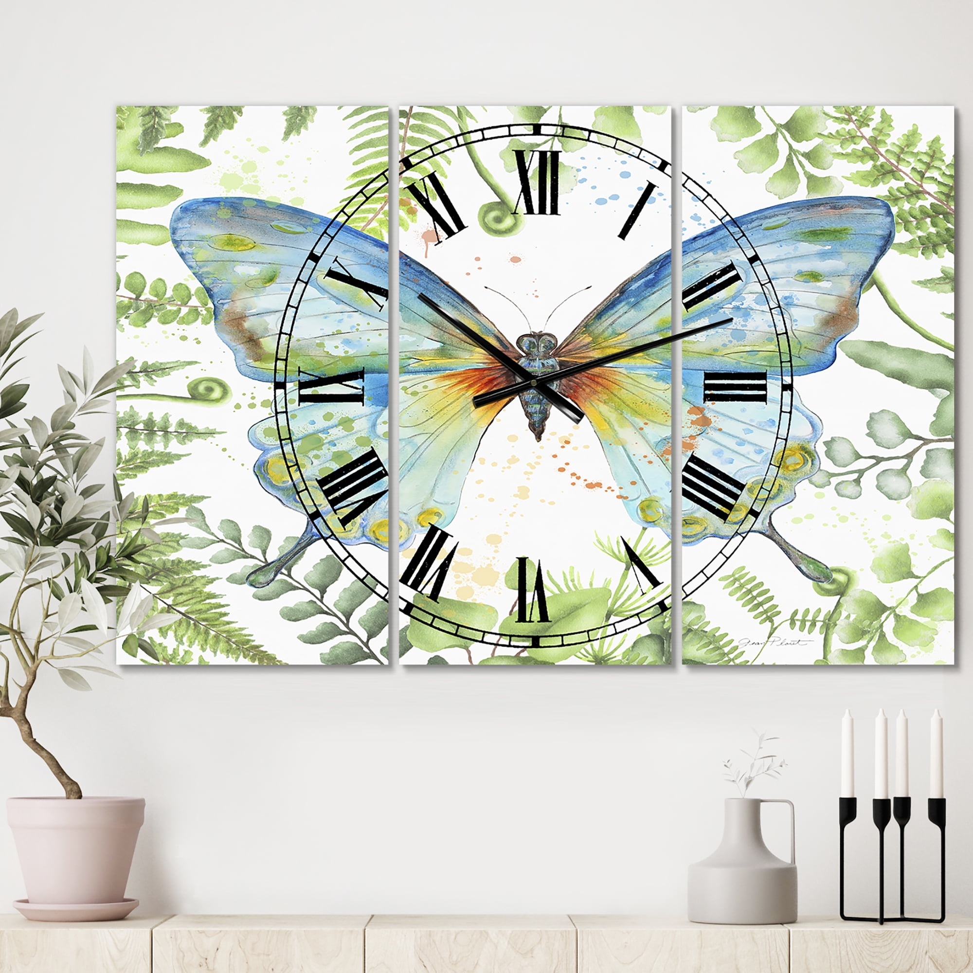 Designart 'Botanical Butterfly Beauty 1' Large Cottage Wall Clock