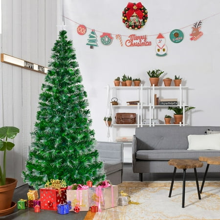 B And Q Xmas Tree Gymax Pre-Lit Fiber Optic Artificial Christmas Tree Multicolor LED Lights & Stand 6Ft ()