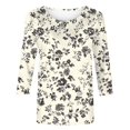 thumbnail image 4 of VBTAPA 3/4 Length Sleeve Womens Tops 2025 Floral Print Casual Loose Round Neck Tees Plus Size Mid-length Tshirts Limited Time Sales Multicolor XL, 4 of 6