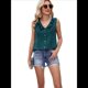 thumbnail image 2 of Blusas Casuales para Mujer, Sin Mangas, con Botones, Cuello en V y Volantes, Camisetas de Negocios de Moda para el Verano 2025. Verde Oscuro M, 2 of 7
