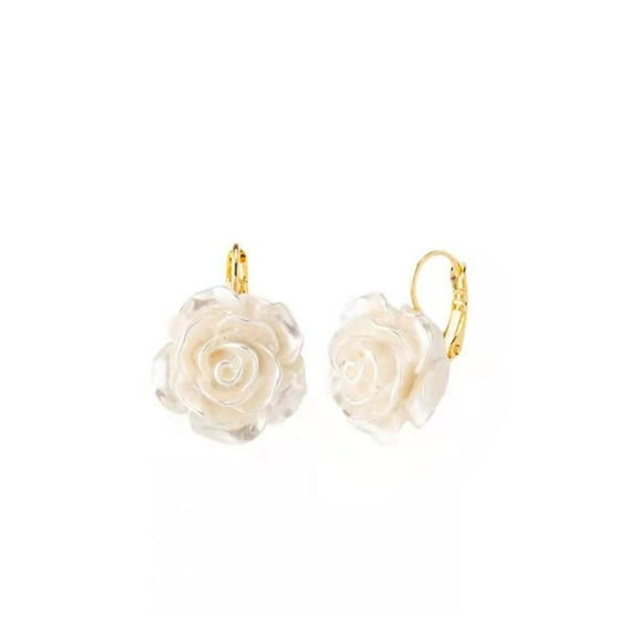 WE-POLUJ White Camellia Flower Dangle Earrings For Women Summer Elegant Drop Earring