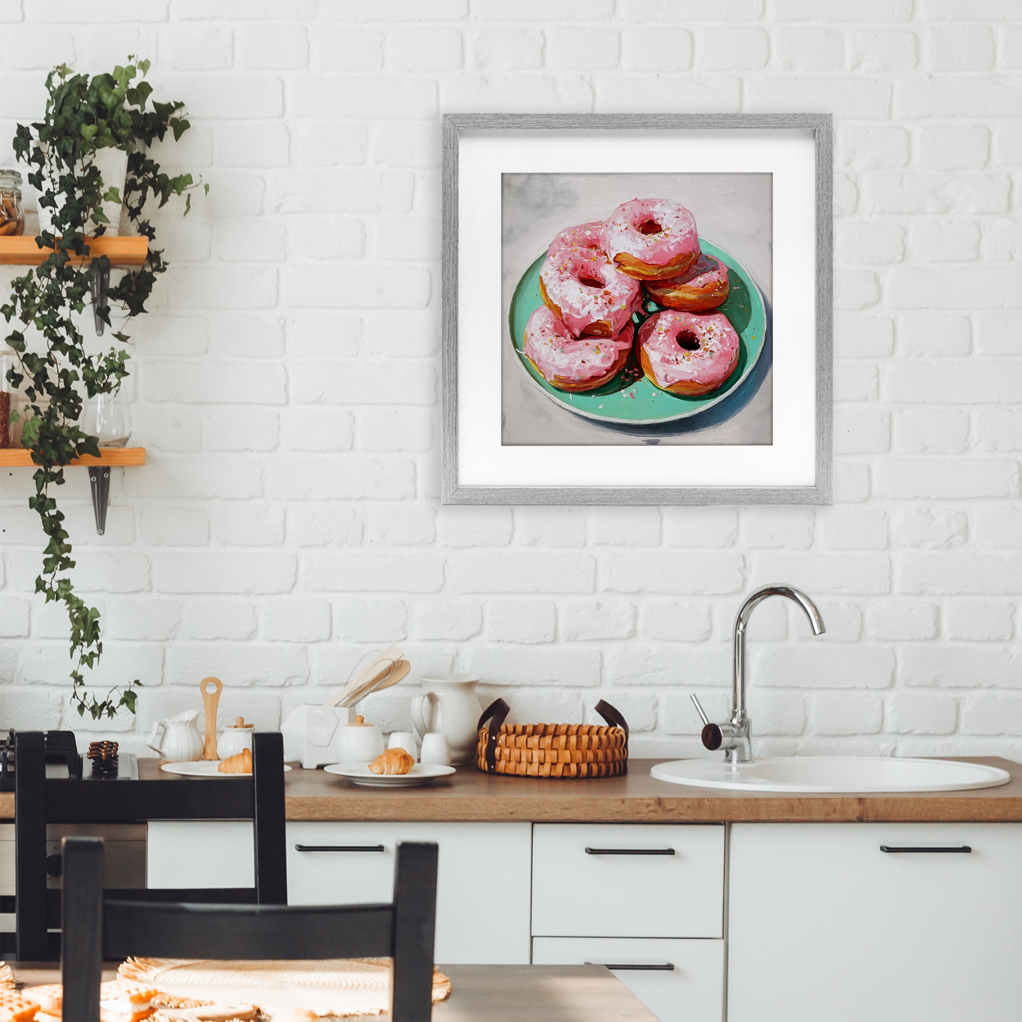 Stupell Industries Pink Frosted Donuts Gray Framed Print Under Glass, design by Tina LeCour