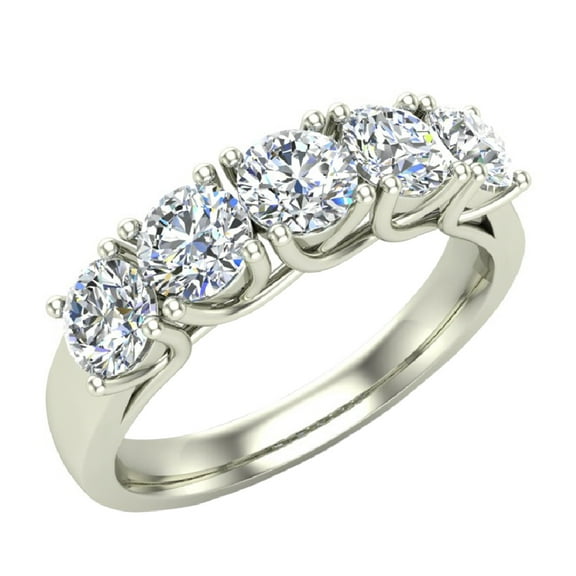 Weding band Diamond rings 5 stone Anniversary Trellis style 1.10 ct t.w 14K White Gold. (F,VS1)