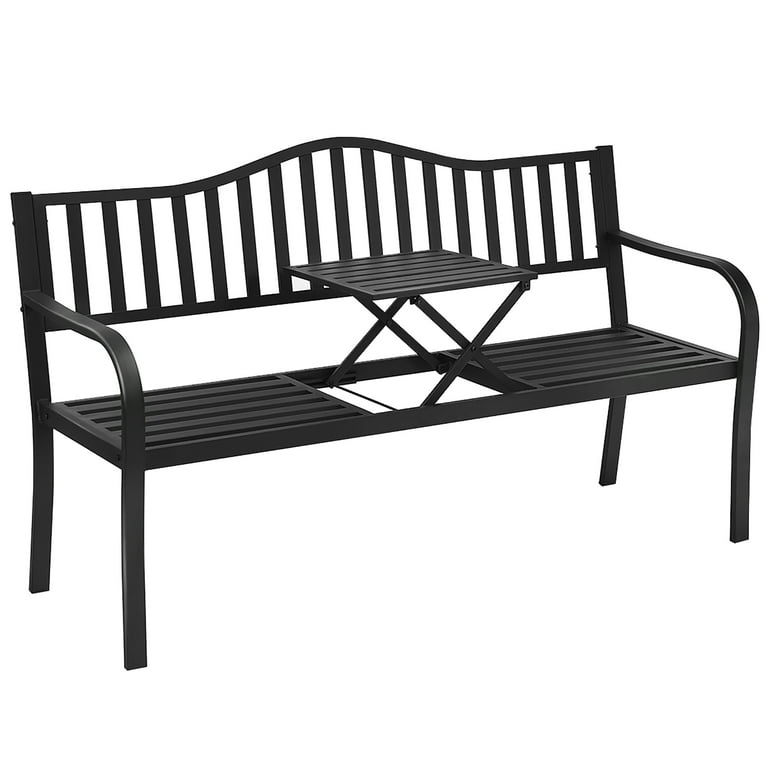 Costway Patio Garden Bench Steel Frame Adjustable Center Table