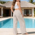 thumbnail image 5 of hoksml Girls Cotton Wide Leg Pants, Back to School Elastic Waist Drawstring Casual Trousers with Pockets, 5 of 9
