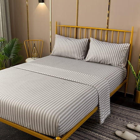Tuscom Elegant Comfort Best,Softest,Coziest 4-Piece Bedding Sets 1800 Thread Count Wrinkle Resistant Polyester Stripe Bed Sheet
