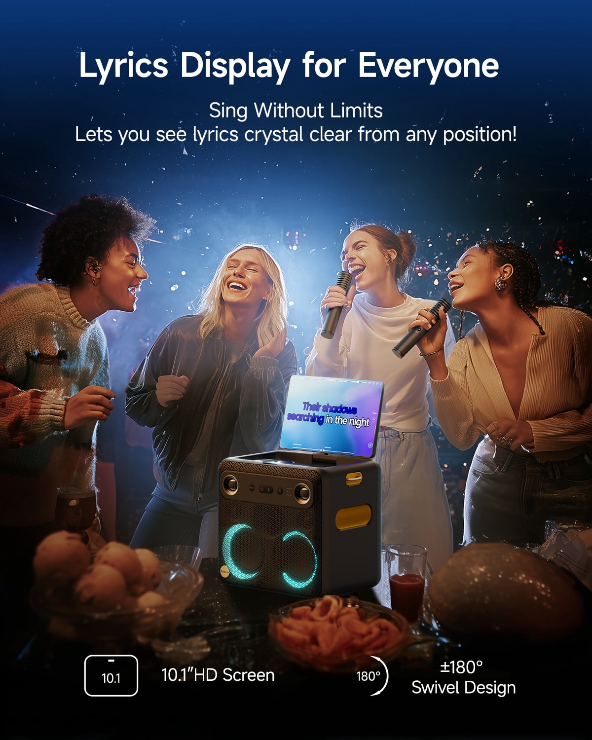 Ikarao Smart Karaoke Machine for Adults with Screen Lyrics Display, 2 Wireless Mics, Portable Bluetooth Speaker for Music Party