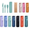 thumbnail image 1 of Tneene 10 Sets Wheat Straw Cutlery,Portable Travel Utensils Spoon Fork Knife Tableware Set, Reusable Flatware Set with Case for Lunch Boxes Workplace Camping School Picnic or Daily Use, 1 of 8