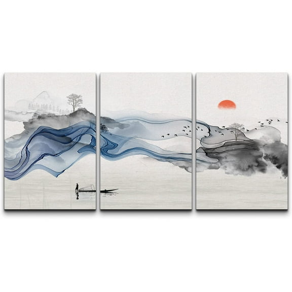 wall26-3 Panel Canvas Wall Art- Chinese Landscape Painting-Wall Bedroom Living Room Home Decoration - 16"x24" x 3 Panels