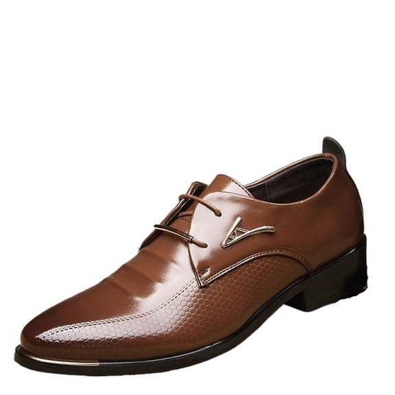 Men's Leather Shoes Lace-up Pointed Wedding Shoes Breathable Youth Dress Business Casual Shoes