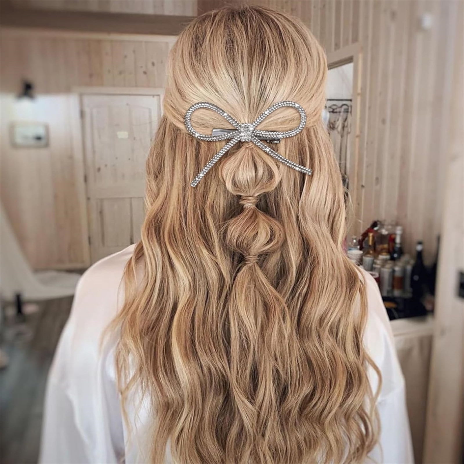 Barrette à Cheveux élégante En Forme De Nœud Papillon Noir Avec Paillettes Argentées Et Dentelle Rose – Accessoire De Coiffure Tendance