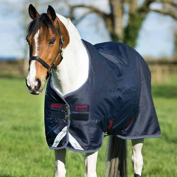 Amigo Bravo 12 Original Pony Turnout Blanket (250g Medium), Navy (Red/Blue Trim), Size: 66