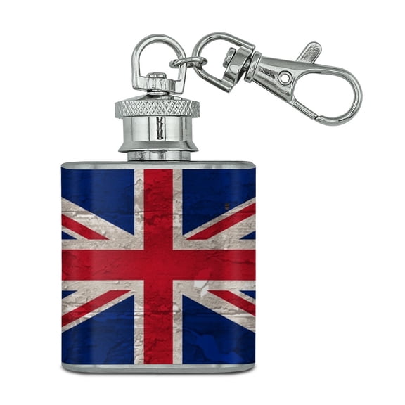 Rustic Distressed United Kingdom British Flag Stainless Steel 1oz Mini Flask Key Chain