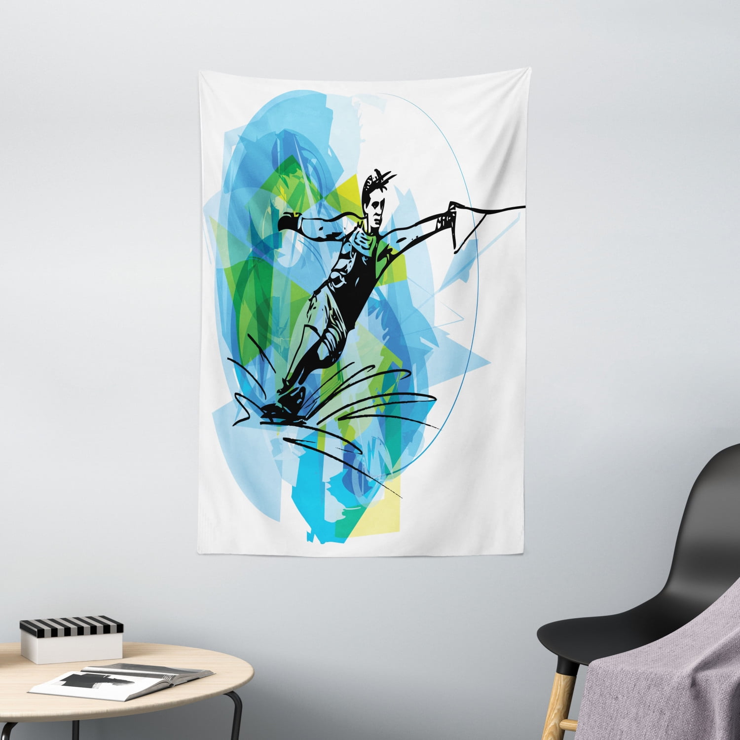 Sports Tapestry, Man Athlete Water Skiing Energic Dynamic Exotic