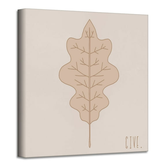 Brown and Beige Minimal Leaf III Canvas Thanks Giving Wall Art Decor 12" x 12"