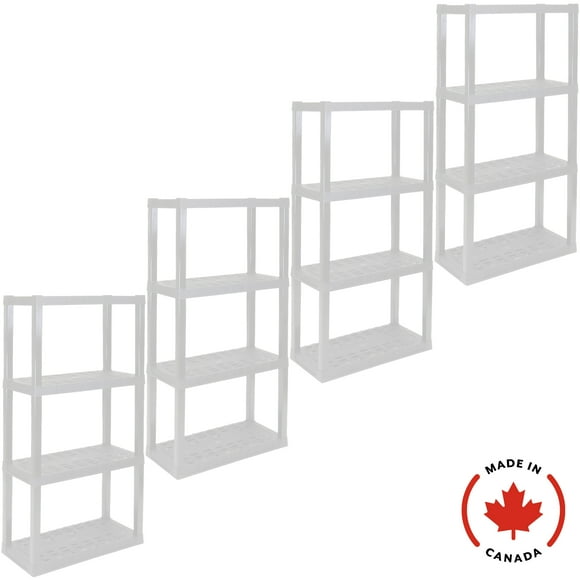 Hyper Tough Plastic Shelf Garage Shelving Unit Storage Rack Perfect for Garage Basement and Home Use 4-Tier 56"H x 14'D x 30"W 4-Pack White-400 lbs Capacity