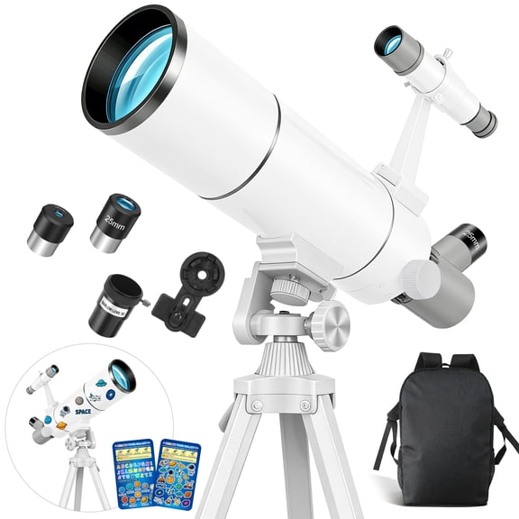 Telescope for Adults & Kids, 80mm Aperture 500mm Portable Refractor Telescope for Astronomy Beginners, with Tripod, Stickers, Smartphone Adapter, Backpack