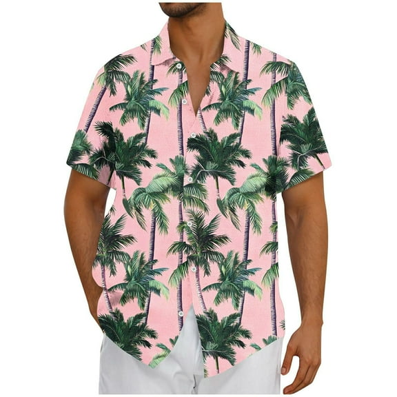 Quinlirra Men's Hawaiian Printed Button-Up Shirts Casual Short Sleeve Beach Summer Shirt