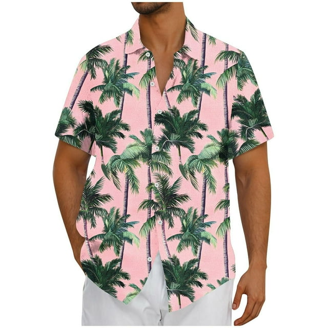 Txeol Hawaiian Shirts for Men - Trendy Short Sleeve Button Down Featuring Lively Designs for Summer Limited Time Deal,Pink,L