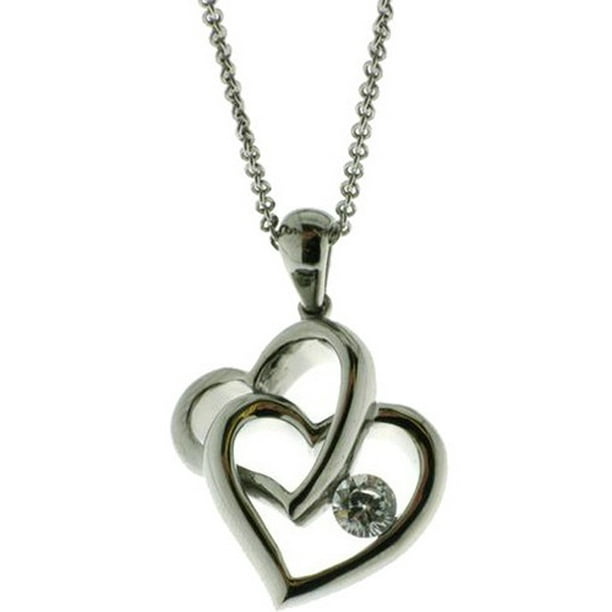 Connections from Hallmark - CZ Stainless Steel Double Heart Pendant ...