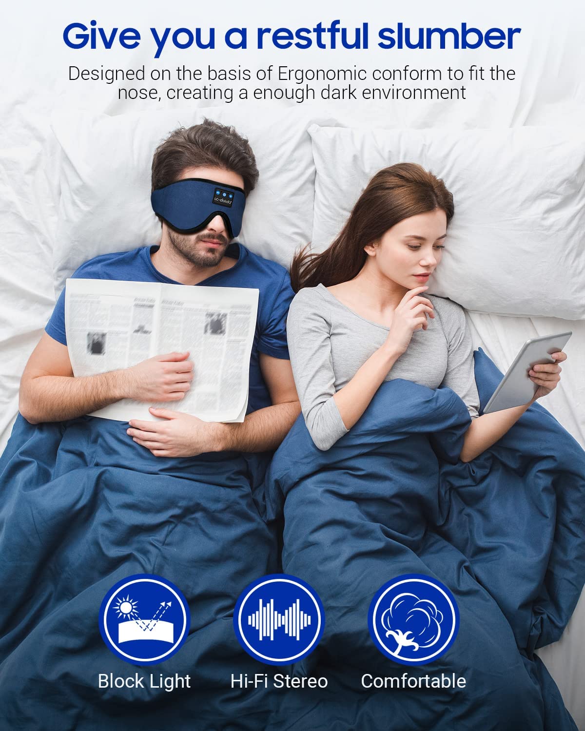 Sleeping Headphones Eye Mask, Sleep Mask for Men Women, 3D Breathable Soft Comfortable Eye Mask for Travel, Wireless Music Sleep Cover for Side Sleepers Nap Insomnia Air Travel Meditation