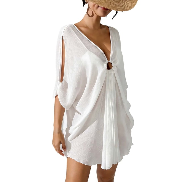 Mujeres Cover Ups para Trajes de Baño Cover Ups de Verano para las Mujeres, Moda sin Mangas Sólido Casual Beach Bikini Cover Up Vestido