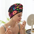 thumbnail image 3 of Yiaed Colorful Floral Embroidery Mexican Print Hair Cap with Button,Coral Fleece Hair Towel Wrap for Women Wet Hair,Quick Dry Turban for Wet Hair Long Thick Hair, 3 of 5