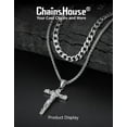 thumbnail image 5 of ChainsHouse 2pcs Layer Jesus Cross Necklaces for Men Women Silver Cuban Link Chain Stainless Steel Jewelry Set Christmas Birthday Valentine's Day Gift, 18", 5 of 7