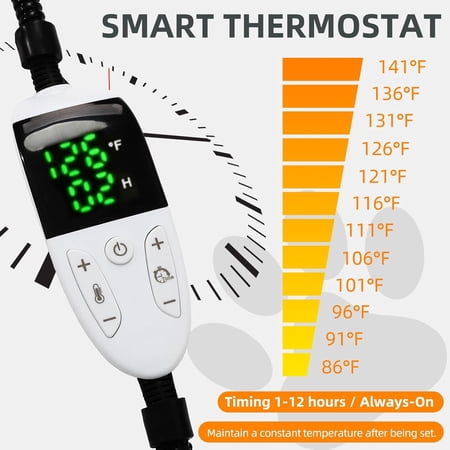 Large Dog Heating Pad with Smart Thermostat Switch, Heated Pet Crate Pad with Fleece Cover for Indoor Outdoor, 35x24 Inch with Anti-bite Cord, Constant on Function, &FCC Dual Certification