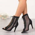 thumbnail image 5 of Open Toe Booties for Women Stiletto Heels Ballroom Dance Shoes Fashion Mesh Open Toe Women's Ankle Boots & Booties, Black, Size 9, 5 of 9